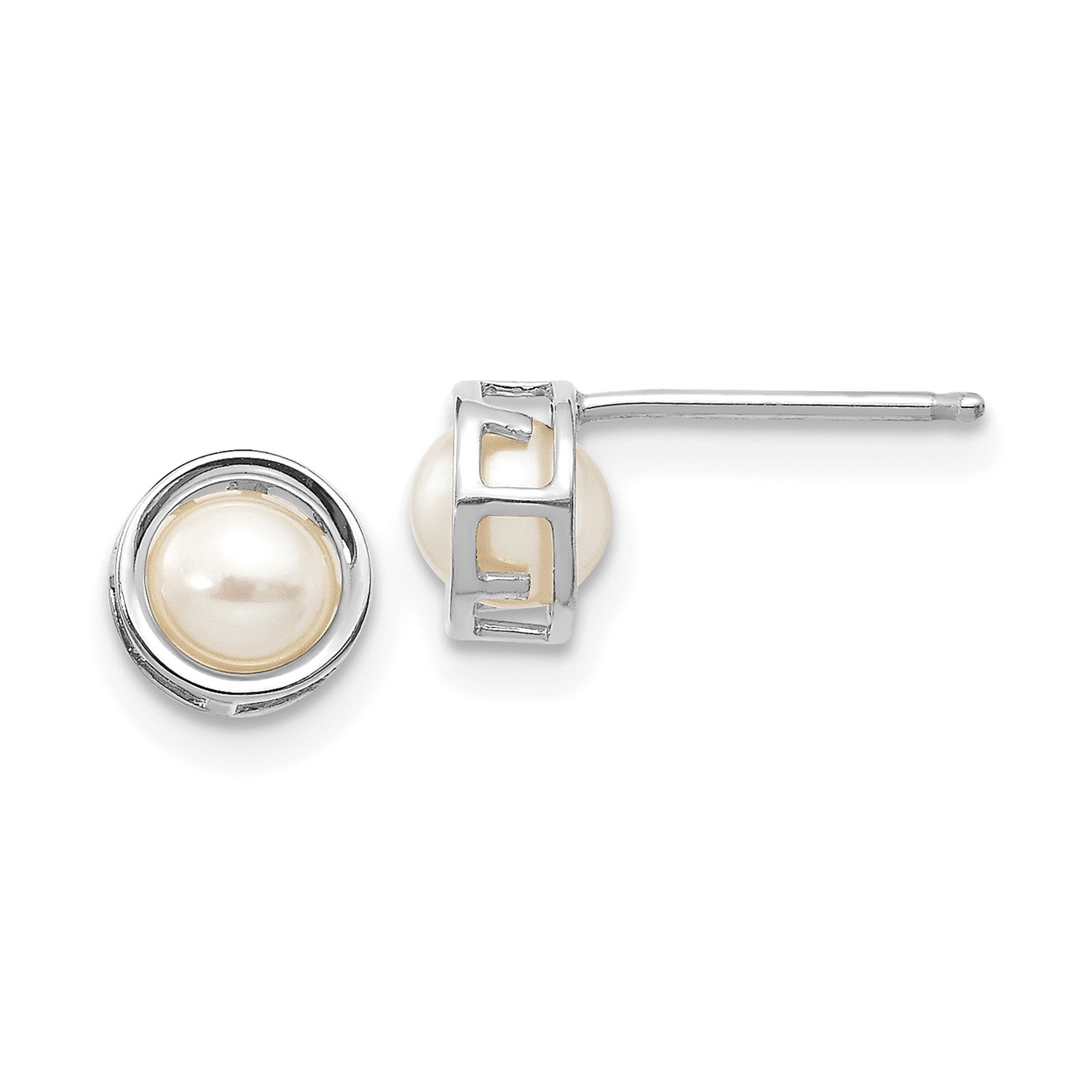 14k White Gold 5mm Cultured Pearl Stud Earrings Ebay 14k White Gold 5mm Bezel Cultured Pearl Stud Earrings