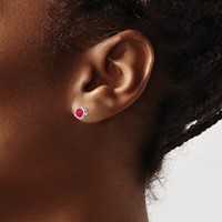 14K White Gold 5mm Round Bezel July Ruby Post Earrings view 3