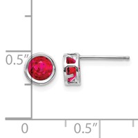 14K White Gold 5mm Round Bezel July Ruby Post Earrings view 4