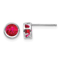 14K White Gold 5mm Round Bezel July Ruby Post Earrings view 1