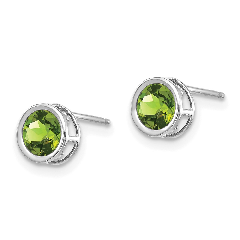 14k White Gold 5mm Bezel Peridot Stud Earrings (XBE260)