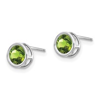 14K White Gold 5mm Round Bezel August Peridot Post Earrings view 2