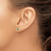 14K White Gold 5mm Round Bezel August Peridot Post Earrings view 3