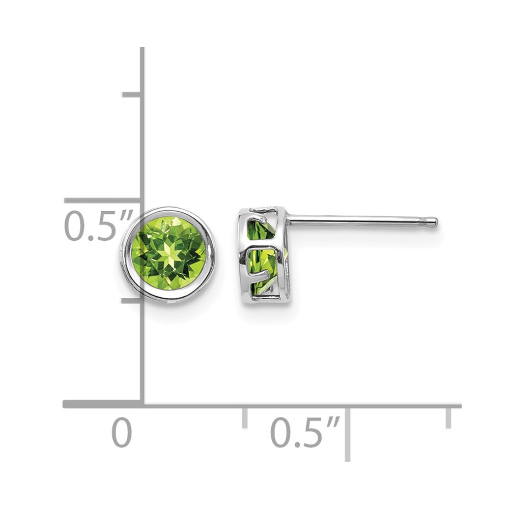14k White Gold 5mm Bezel Peridot Stud Earrings (XBE260)