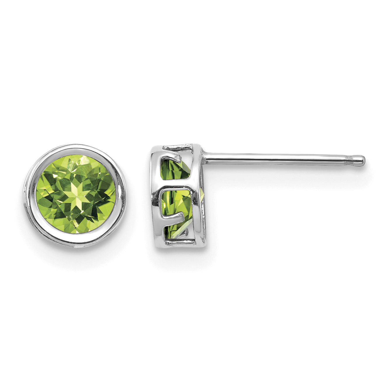 14k White Gold 5mm Bezel Peridot Stud Earrings (XBE260)