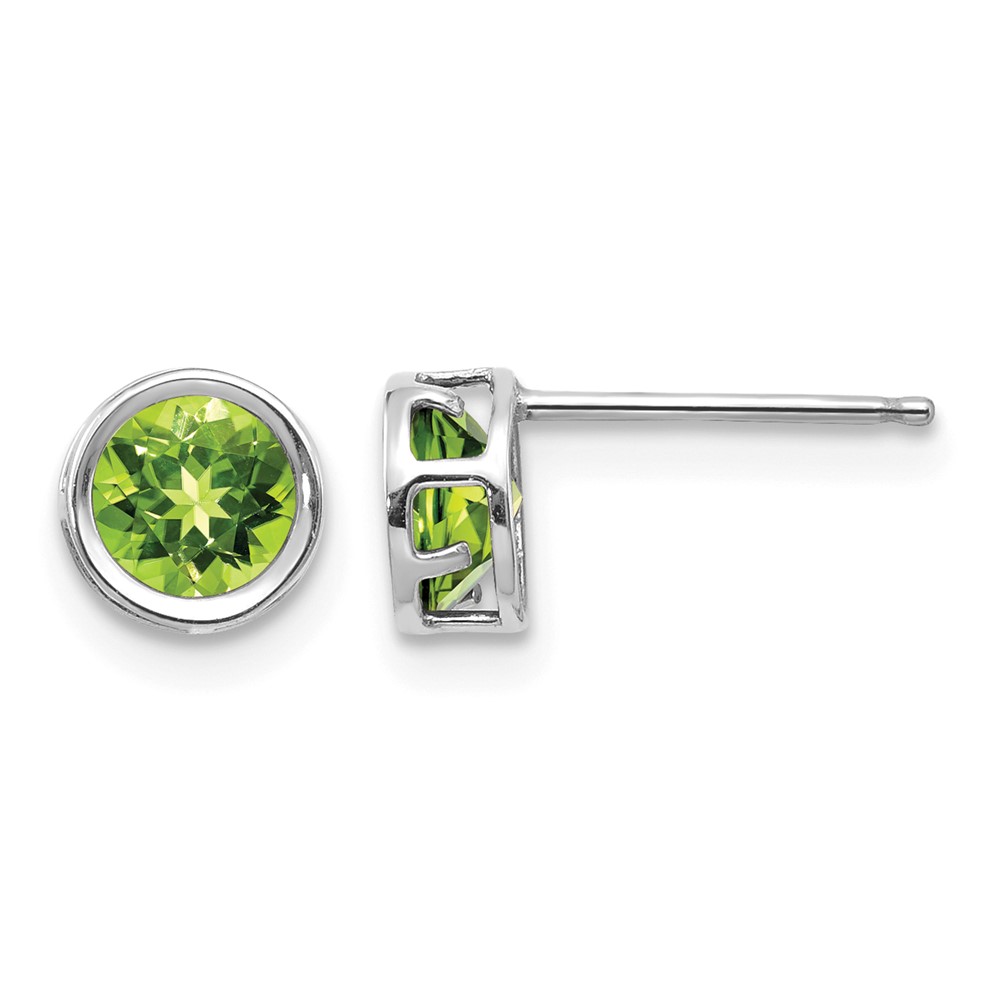 14K White Gold 5mm Round Bezel August Peridot Post Earrings