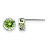 14K White Gold 5mm Round Bezel August Peridot Post Earrings view 1