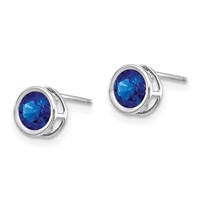 14K White Gold 5mm Round Bezel September Sapphire Post Earrings view 2