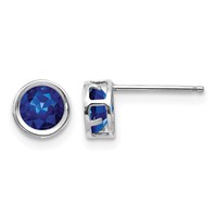 14K White Gold 5mm Round Bezel September Sapphire Post Earrings view 1