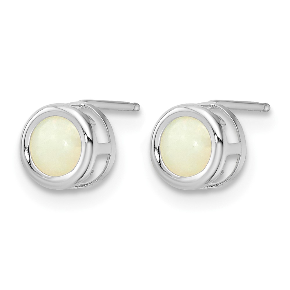 14k White Gold 5mm Bezel Opal Stud Earrings (XBE262)