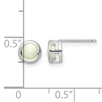 14K White Gold 5mm Round Bezel October Opal Post Earrings view 4