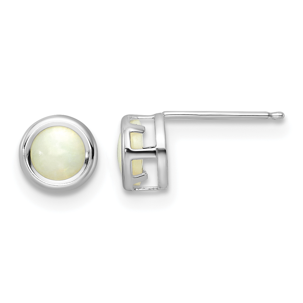 14k White Gold 5mm Bezel Opal Stud Earrings (XBE262)