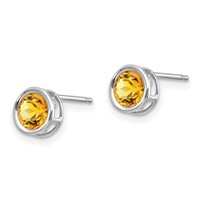 14K White Gold 5mm Round Bezel November Citrine Post Earrings view 2