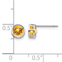 14K White Gold 5mm Round Bezel November Citrine Post Earrings view 4