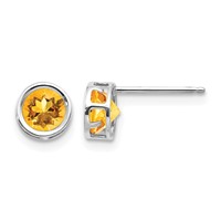 14K White Gold 5mm Round Bezel November Citrine Post Earrings view 1