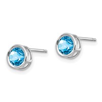 14K White Gold 5mm Round Bezel December Blue Topaz Post Earrings view 2