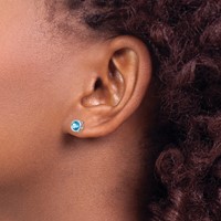 14K White Gold 5mm Round Bezel December Blue Topaz Post Earrings view 3