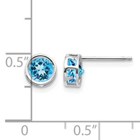 14K White Gold 5mm Round Bezel December Blue Topaz Post Earrings view 4