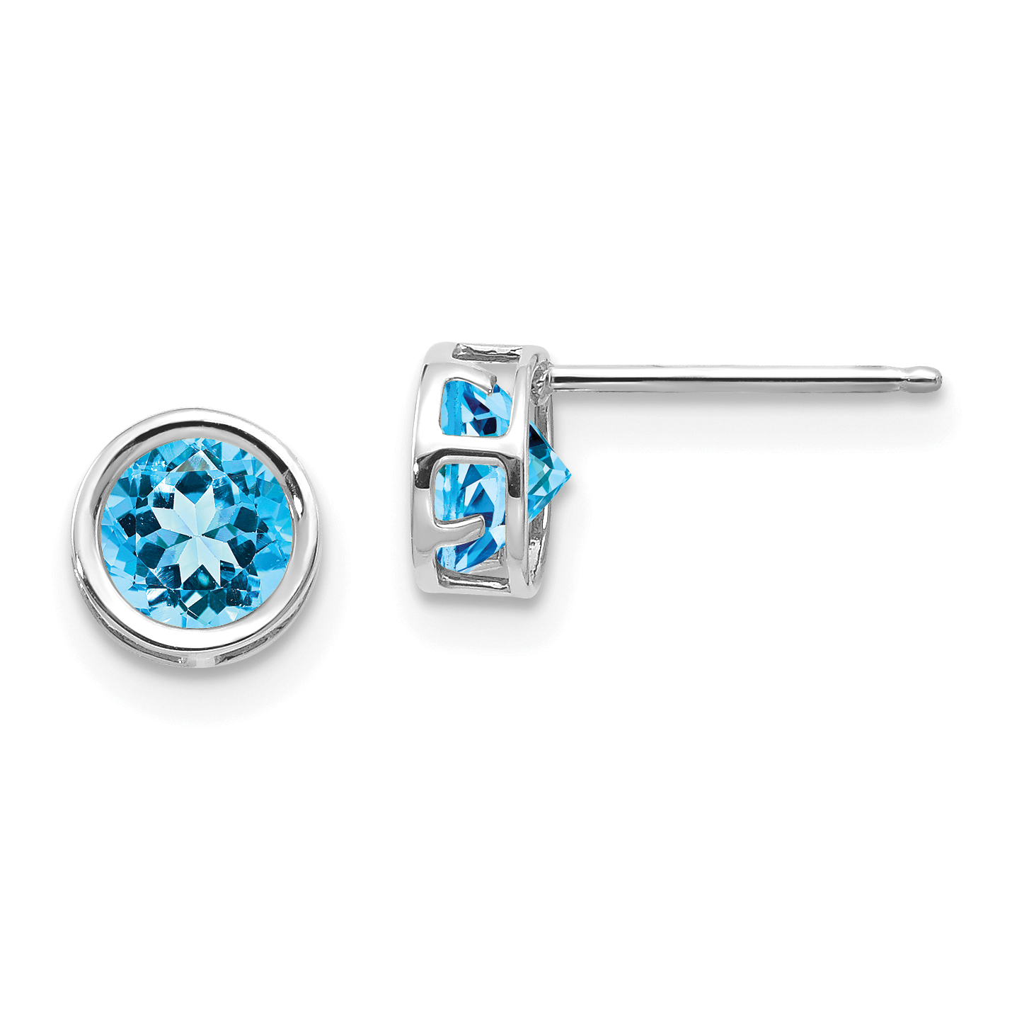 14k White Gold 5mm Bezel Blue Topaz Stud Earrings (XBE264)