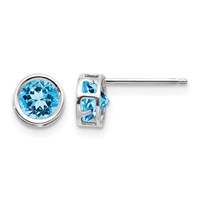 14K White Gold 5mm Round Bezel December Blue Topaz Post Earrings view 1
