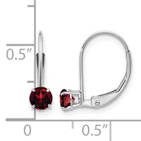 14K White Gold 4mm Round January Garnet Leverback Earrings view 4