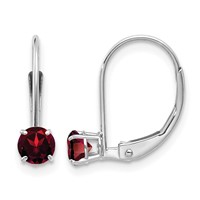 14K White Gold 4mm Round January Garnet Leverback Earrings view 1