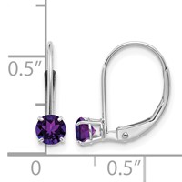 14K White Gold 4mm Round February Amethyst Leverback Earrings view 4