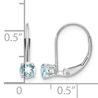 14K White Gold 4mm Round March Aquamarine Leverback Earrings view 4