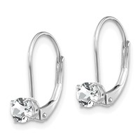 14K White Gold 4mm Round April White Topaz Leverback Earrings view 2
