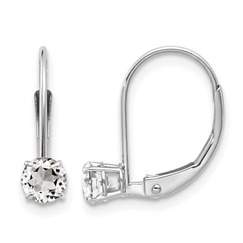 14K White Gold 4mm Round April White Topaz Leverback Earrings