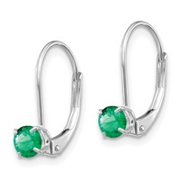 14K White Gold 4mm Round May Emerald Leverback Earrings view 2