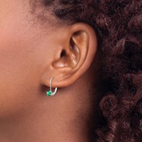 14K White Gold 4mm Round May Emerald Leverback Earrings view 3