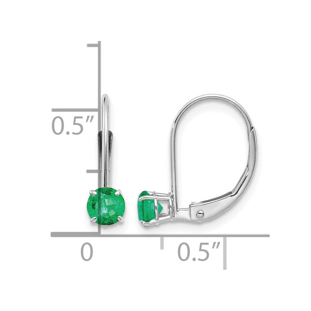 14k White Gold 4mm Round May/Emerald Leverback Earrings (XBE269)