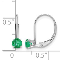 14K White Gold 4mm Round May Emerald Leverback Earrings view 4