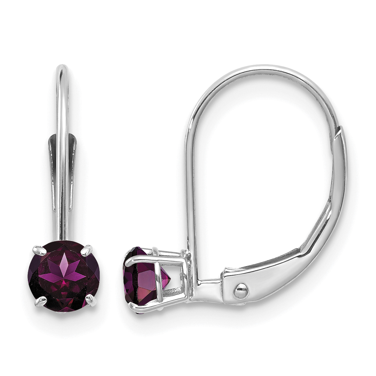 14k WG 4mm Round June/Rhodolite Leverback Earrings (XBE270)