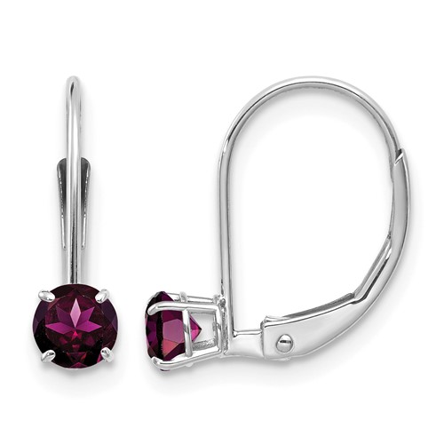 14K White Gold 4mm Round June Rhodolite Garnet Leverback Earrings