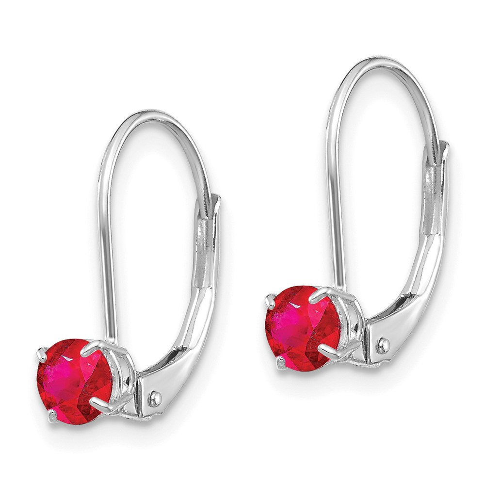 14k White Gold 4mm Round July/Ruby Leverback Earrings (XBE271)