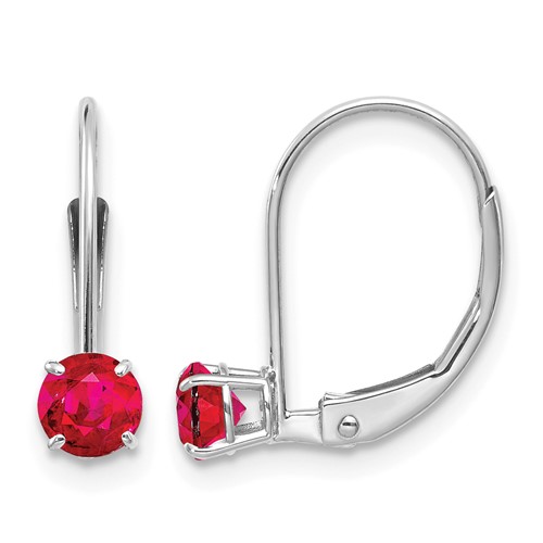 14K White Gold 4mm Round July Ruby Leverback Earrings