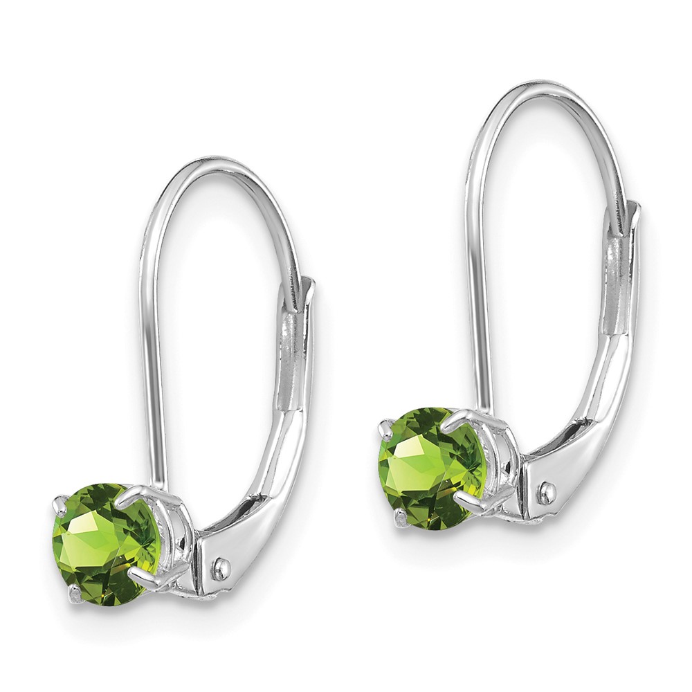 14k White Gold 4mm Round August/Peridot Leverback Earrings (XBE272)