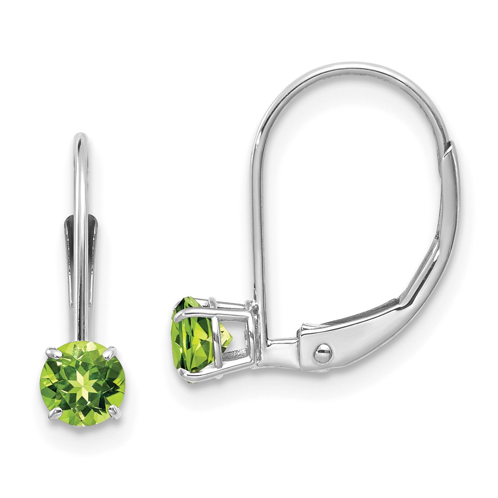 14k White Gold 4mm Round August/Peridot Leverback Earrings