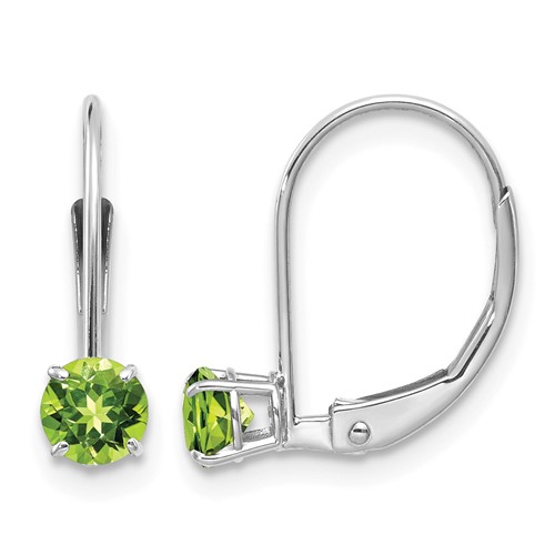 14K White Gold 4mm Round August Peridot Leverback Earrings
