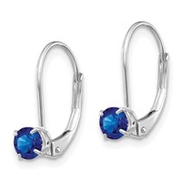 14K White Gold 4mm Round September Sapphire Leverback Earrings view 2