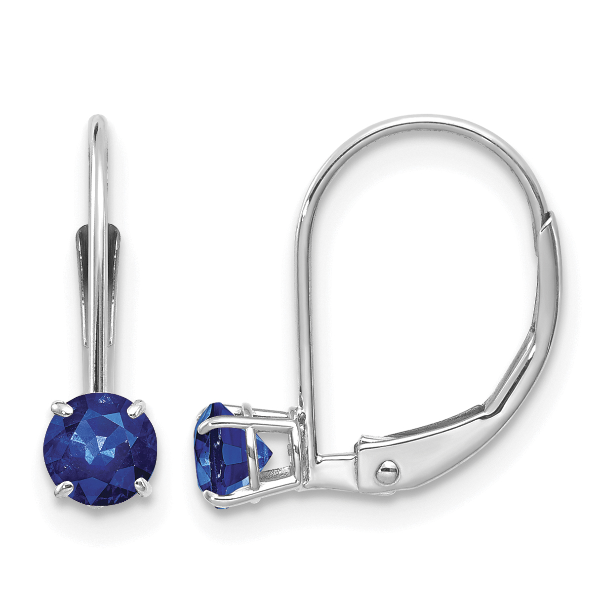 14k White Gold 4mm Round September/Sapphire Leverback Earrings (XBE273)