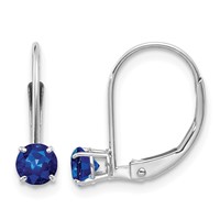 14K White Gold 4mm Round September Sapphire Leverback Earrings view 1