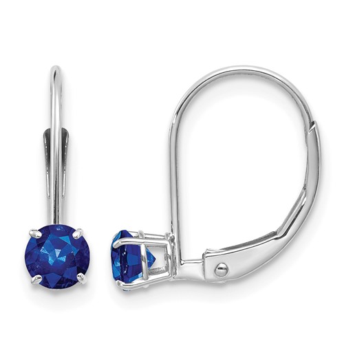 14K White Gold 4mm Round September Sapphire Leverback Earrings