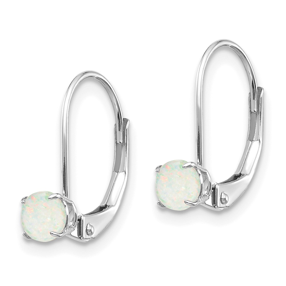 14k White Gold 4mm Round October/Opal Leverback Earrings (XBE274)
