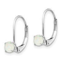 14K White Gold 4mm Round October Opal Leverback Earrings view 2