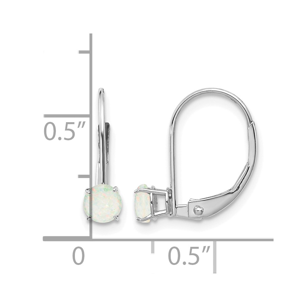14k White Gold 4mm Round October/Opal Leverback Earrings (XBE274)