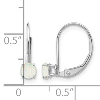 14K White Gold 4mm Round October Opal Leverback Earrings view 4