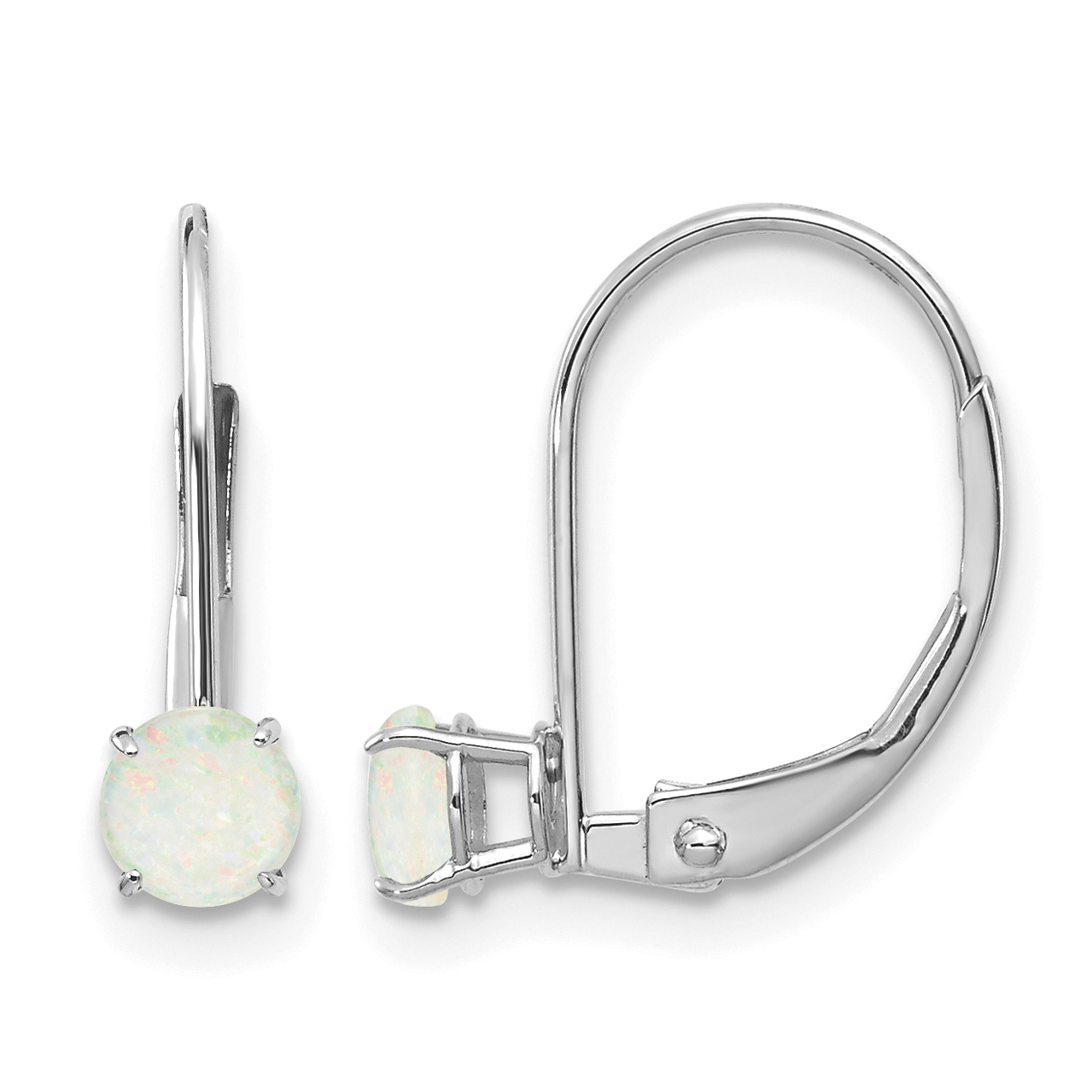 14k White Gold 4mm Round October/Opal Leverback Earrings (XBE274)